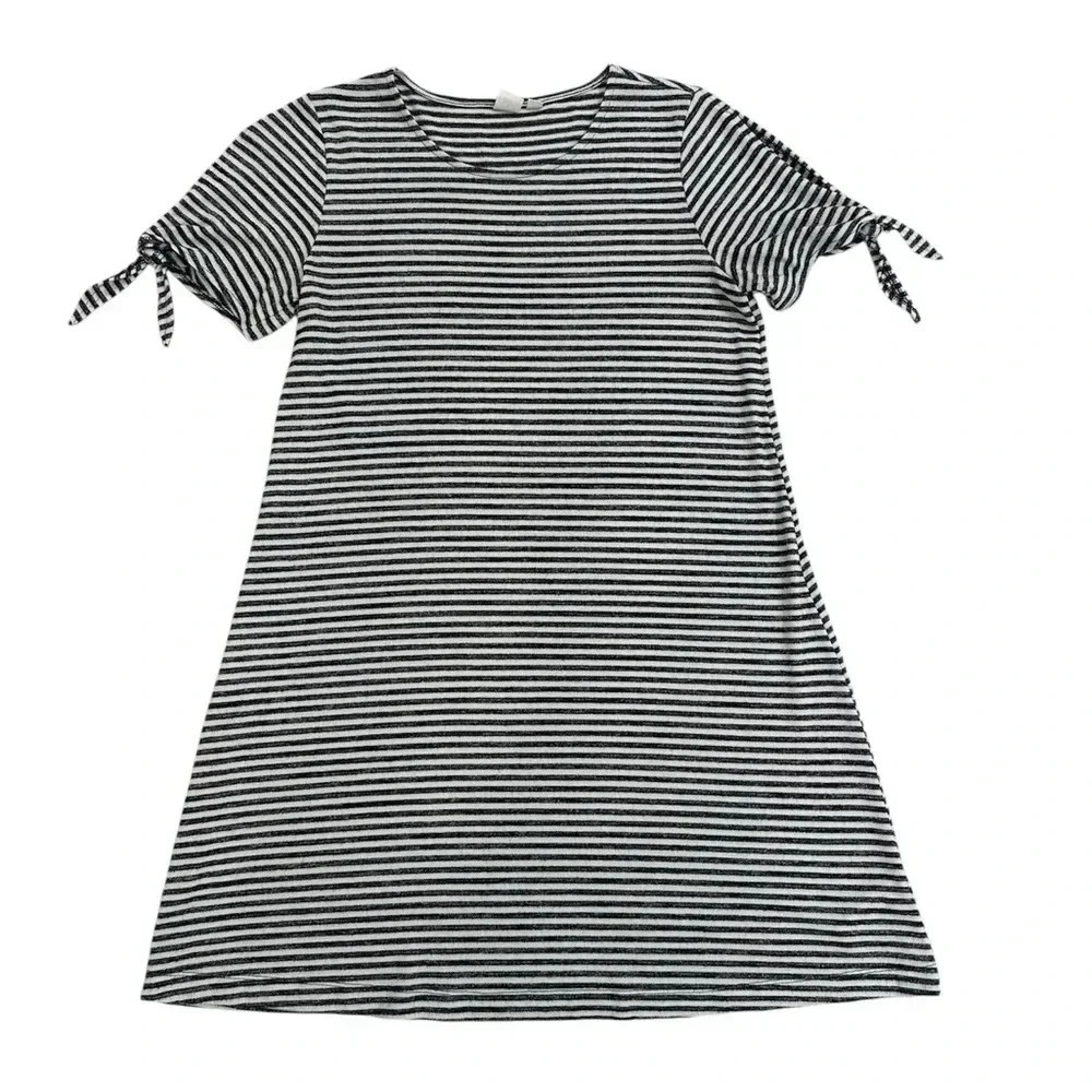 Gap Cold Shoulder Tie sleeve Navy & White Stripe Dress Soft Size Medium EUC